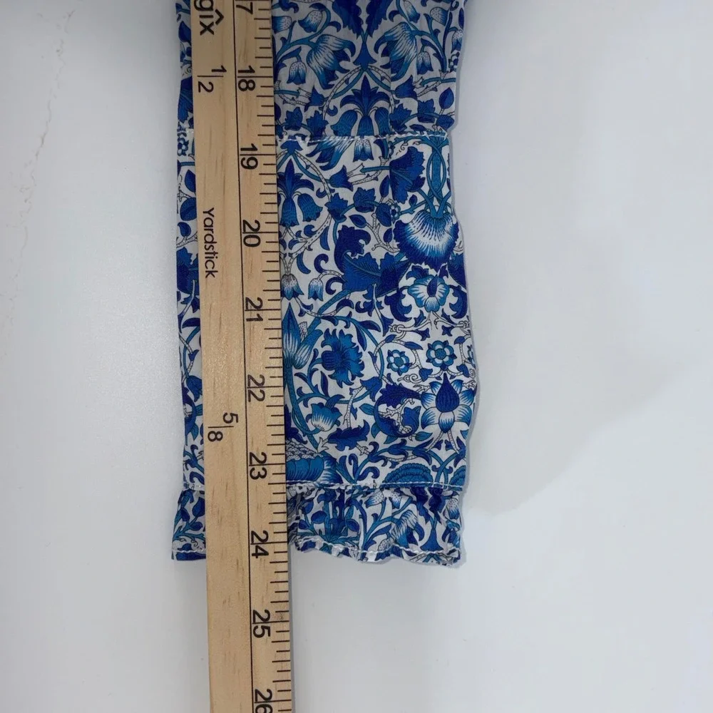 J.Crew Liberty Fabric Floral Cropped Button Up Shirt Blue White XS Ruffle Cuff